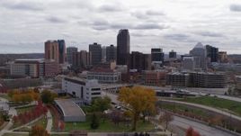 5.7K aerial stock footage approach the city's downtown skyline in Downtown Saint Paul, Minnesota Aerial Stock Footage | DX0001_002420