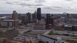 5.7K aerial stock footage flying by skyscrapers in city's skyline in Downtown Saint Paul, Minnesota Aerial Stock Footage | DX0001_002422