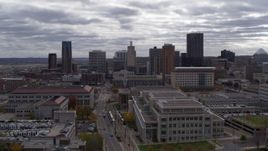 5.7K aerial stock footage of ascending and flying by the city skyline, Downtown Saint Paul, Minnesota Aerial Stock Footage | DX0001_002434