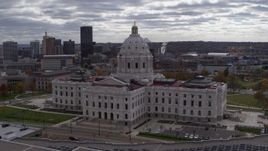 5.7K aerial stock footage orbit state capitol building, with city skyline in background, Saint Paul, Minnesota Aerial Stock Footage | DX0001_002443