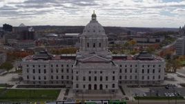 5.7K aerial stock footage descend by state capitol building in Saint Paul, Minnesota Aerial Stock Footage | DX0001_002448