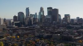 5.7K aerial stock footage focus on skyscrapers while flying by city skyline, Downtown Minneapolis, Minnesota Aerial Stock Footage | DX0001_002469