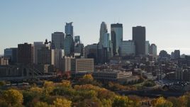 5.7K aerial stock footage focus on skyscrapers while flying by the city skyline, Downtown Minneapolis, Minnesota Aerial Stock Footage | DX0001_002471