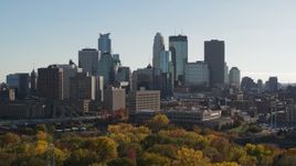 5.7K aerial stock footage focus on skyscrapers while passing by the city skyline, Downtown Minneapolis, Minnesota Aerial Stock Footage | DX0001_002474