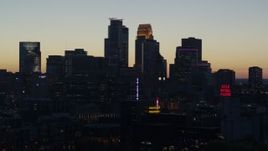 5.7K aerial stock footage of the city skyline at twilight, Downtown Minneapolis, Minnesota Aerial Stock Footage | DX0001_002568