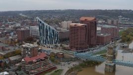 5.7K aerial stock footage modern condominium complex and two riverfront office buildings in Covington, Kentucky Aerial Stock Footage | DX0001_002621