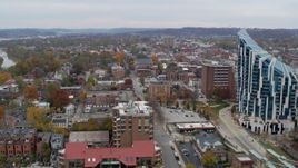 5.7K aerial stock footage flyby and away from brick buildings and condo complex in Covington, Kentucky Aerial Stock Footage | DX0001_002651