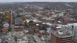 5.7K aerial stock footage approach brick buildings in downtown in Covington, Kentucky Aerial Stock Footage | DX0001_002663