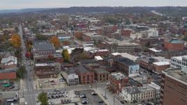 5.7K aerial stock footage reverse view of brick buildings in downtown in Covington, Kentucky Aerial Stock Footage | DX0001_002664