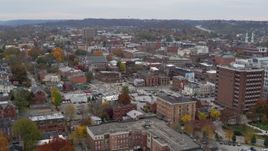 5.7K aerial stock footage of flying by brick buildings in downtown in Covington, Kentucky Aerial Stock Footage | DX0001_002665