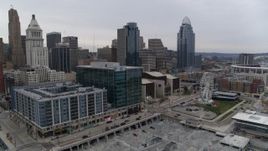 5.7K aerial stock footage flyby apartment and office buildings near skyscrapers in Downtown Cincinnati, Ohio Aerial Stock Footage | DX0001_002688