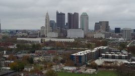 5.7K aerial stock footage of flying by the city's skyline in Downtown Columbus, Ohio Aerial Stock Footage | DX0001_002693