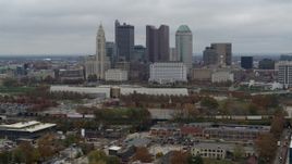 5.7K aerial stock footage descend with view of skyscrapers in skyline in Downtown Columbus, Ohio Aerial Stock Footage | DX0001_002697