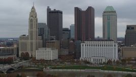 5.7K aerial stock footage four tall skyscrapers in the city's skyline in Downtown Columbus, Ohio Aerial Stock Footage | DX0001_002703