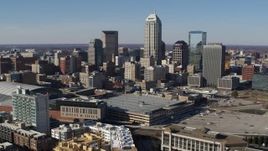 5.7K aerial stock footage approach and flyby a view of the city's skyline in Downtown Indianapolis, Indiana Aerial Stock Footage | DX0001_002838