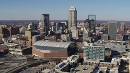 5.7K aerial stock footage of a reverse view of the city's skyline in Downtown Indianapolis, Indiana Aerial Stock Footage | DX0001_002839