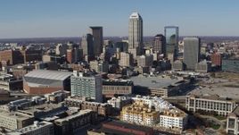 5.7K aerial stock footage of flying by the city's skyline in Downtown Indianapolis, Indiana Aerial Stock Footage | DX0001_002842