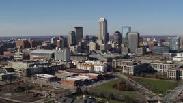 5.7K aerial stock footage flyby the city's skyline in Downtown Indianapolis, Indiana Aerial Stock Footage | DX0001_002847