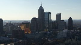 5.7K aerial stock footage slowly flying by the towering skyscrapers in the city's skyline in Downtown Indianapolis, Indiana Aerial Stock Footage | DX0001_002870