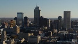 5.7K aerial stock footage a view of the giant skyscrapers in the city's skyline during ascent in Downtown Indianapolis, Indiana Aerial Stock Footage | DX0001_002875