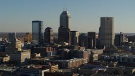 5.7K aerial stock footage flyby skyscrapers in the skyline of Downtown Indianapolis, Indiana Aerial Stock Footage | DX0001_002883