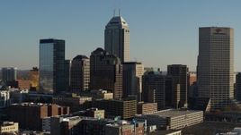5.7K aerial stock footage descend with reverse view of the skyline of Downtown Indianapolis, Indiana Aerial Stock Footage | DX0001_002885