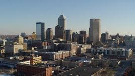 5.7K aerial stock footage ascend with view of skyline in Downtown Indianapolis, Indiana Aerial Stock Footage | DX0001_002890