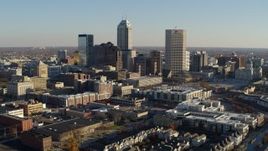 5.7K aerial stock footage of a reverse view of skyline in Downtown Indianapolis, Indiana Aerial Stock Footage | DX0001_002891