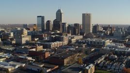 5.7K aerial stock footage of flying by the skyline in Downtown Indianapolis, Indiana Aerial Stock Footage | DX0001_002892