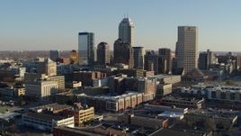 5.7K aerial stock footage of a slow approach to the skyline's tall skyscrapers in Downtown Indianapolis, Indiana Aerial Stock Footage | DX0001_002898