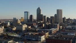 5.7K aerial stock footage of flying from the skyline's tall skyscrapers and ascend in Downtown Indianapolis, Indiana Aerial Stock Footage | DX0001_002901