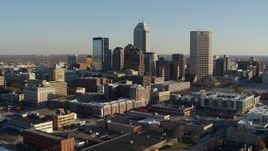 5.7K aerial stock footage of approaching the skyline's towering skyscrapers in Downtown Indianapolis, Indiana Aerial Stock Footage | DX0001_002903