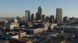 5.7K aerial stock footage descend with view of the skyline's towering skyscrapers in Downtown Indianapolis, Indiana Aerial Stock Footage | DX0001_002904