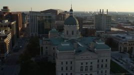 5.7K aerial stock footage approach and flyby the Indiana State House in Downtown Indianapolis, Indiana Aerial Stock Footage | DX0001_002909