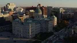 5.7K aerial stock footage orbit the Indiana State House in Downtown Indianapolis, Indiana while descending Aerial Stock Footage | DX0001_002913