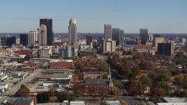 5.7K aerial stock footage of flying by the city's skyline, Downtown Louisville, Kentucky Aerial Stock Footage | DX0001_002979