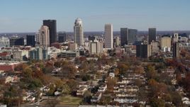 5.7K aerial stock footage of slowly flying by the city's skyline, seen from apartment buildings, Downtown Louisville, Kentucky Aerial Stock Footage | DX0001_002981