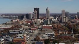 5.7K aerial stock footage flyby skyscrapers in the city's skyline in Downtown Louisville, Kentucky Aerial Stock Footage | DX0001_002992