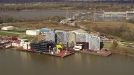 5.7K aerial stock footage piers on the Ohio River in Louisville, Kentucky Aerial Stock Footage | DX0001_003010