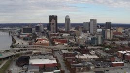 5.7K aerial stock footage slowly approach tall skyscrapers in city skyline in Downtown Louisville, Kentucky Aerial Stock Footage | DX0001_003033
