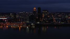 5.7K aerial stock footage of the city's skyline at twilight, seen from Ohio River, Downtown Louisville, Kentucky Aerial Stock Footage | DX0001_003112