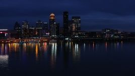 5.7K aerial stock footage of the city skyline at twilight across the river, Downtown Louisville, Kentucky Aerial Stock Footage | DX0001_003116