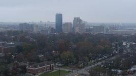 5.7K aerial stock footage of the city skyline seen from residential neighborhoods, Downtown Lexington, Kentucky Aerial Stock Footage | DX0001_003205