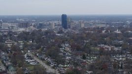 5.7K aerial stock footage of city skyline while flying by neighborhoods, Downtown Lexington, Kentucky Aerial Stock Footage | DX0001_003228