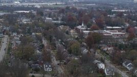 5.7K aerial stock footage church steeple and suburban neighborhood in Lexington, Kentucky Aerial Stock Footage | DX0001_003235
