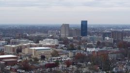 5.7K aerial stock footage of flying by skyscrapers in the city skyline of Downtown Lexington, Kentucky Aerial Stock Footage | DX0001_003243