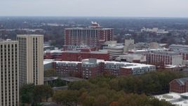 5.7K aerial stock footage of flying by dorms and campus buildings at the University of Kentucky, Lexington, Kentucky Aerial Stock Footage | DX0001_003255
