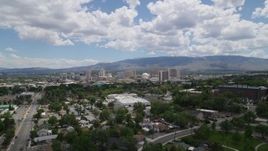 5.7K aerial stock footage of a view of hotels and casinos seen from north of the city in Reno, Nevada Aerial Stock Footage | DX0001_004_021