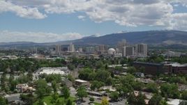 5.7K aerial stock footage of a static view of hotels and casinos of the city's skyline in Reno, Nevada Aerial Stock Footage | DX0001_004_029