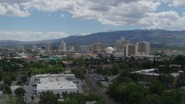 5.7K aerial stock footage of a static view of the hotels and casinos in the city's skyline in Reno, Nevada Aerial Stock Footage | DX0001_004_034